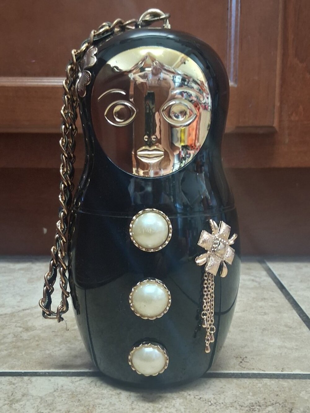 *Rare* Russian Nesting Doll Black Acrylic Wristlet